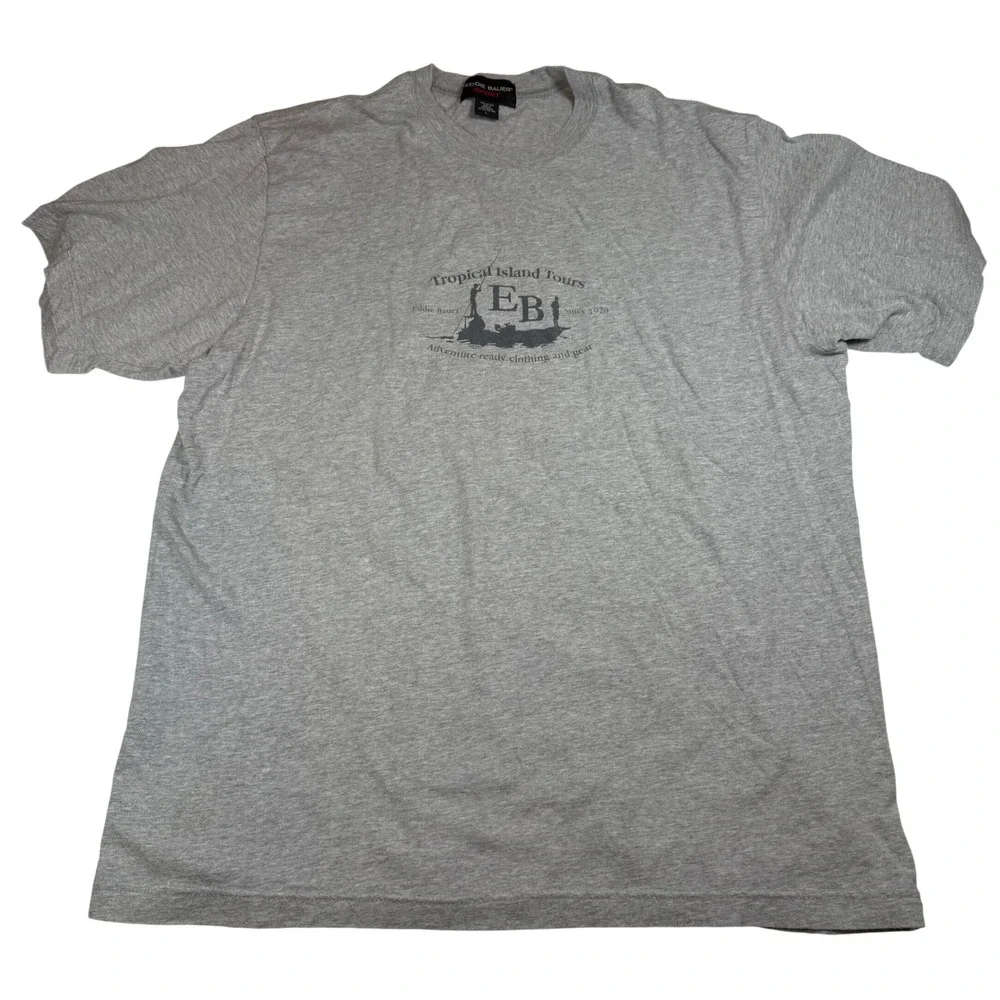 Vintage Eddie Bauer Sport Mens Gray Tropical Island Tours Graphic T-Shirt Large